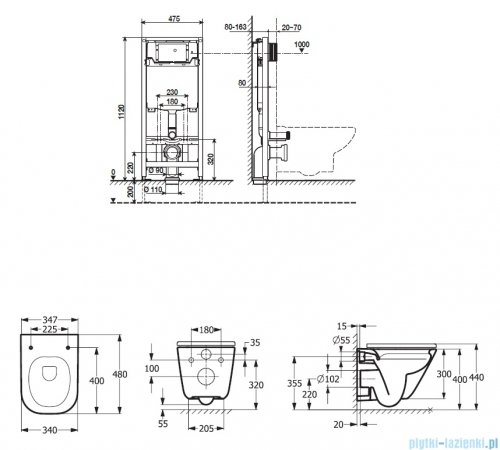 Roca zestaw podtynkowy DUPLO ONE + miska WC podwieszana GAP SQUARE COMPACTO RIMLESS z deską SLIM A893104510
