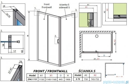 Radaway Premium Plus DWJ+S kabina prysznicowa 115x75cm szkło przejrzyste 33306-01-01N/33402-01-01N