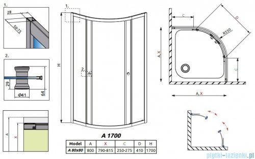 Radaway Premium A Kabina półokrągła 80x80x170 szkło przejrzyste 30411-01-01