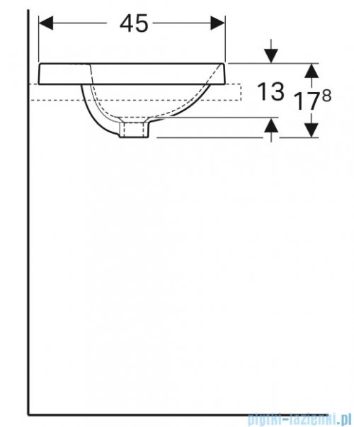 Geberit VariForm Umywalka owalna z półką z otworem na baterię 50x45cm szkliwiony spód 500.713.01.2