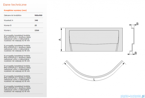 Sanplast Eko Plus OBP/EKOPLUS Obudowa do brodzika półokrągłego 90x90x25 cm 625-131-0230-01-000