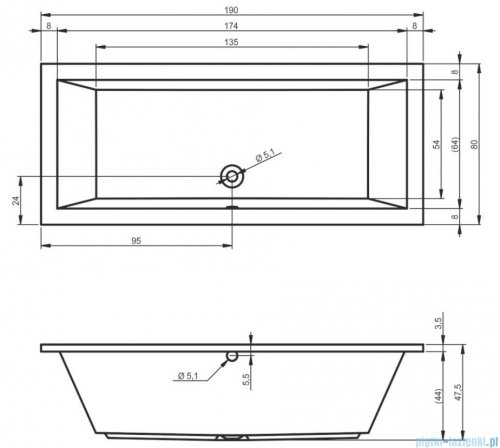 Riho Lusso 190x80cm wanna prostokątna z hydromasażem Pneumatic prawa + nogi + syfon BA59-PNE-P