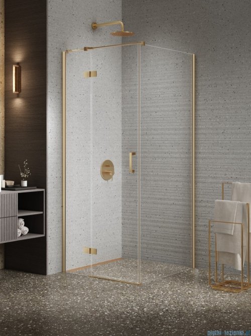 New Trendy Nesta Gold Brushed kabina 90x70x200 cm lewa wspornik równoległy złoto szczotkowane/szkło przejrzyste K-4406