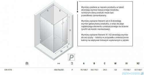 New Trendy Eventa Gold Shine kabina prysznicowa prostokątna 80x70x200 cm prawa przejrzyste Złoty połysk EXK-4719
