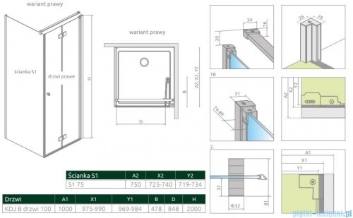 Radaway Nes 8 KDJ B kabina 100x75 prawa przejrzyste 10075100-01-01R/10089075-01-01