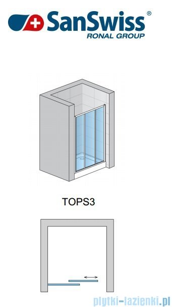 SanSwiss Top-Line TOPS3 Drzwi 3-częściowe 100cm profil srebrny TOPS310000107