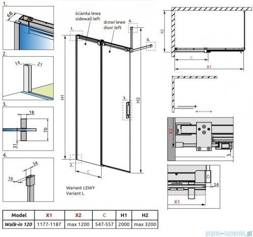 Radaway Espera Pro walk-in kabina 120cm lewa przejrzyste 10090120-01-01L/10094120-01-01L