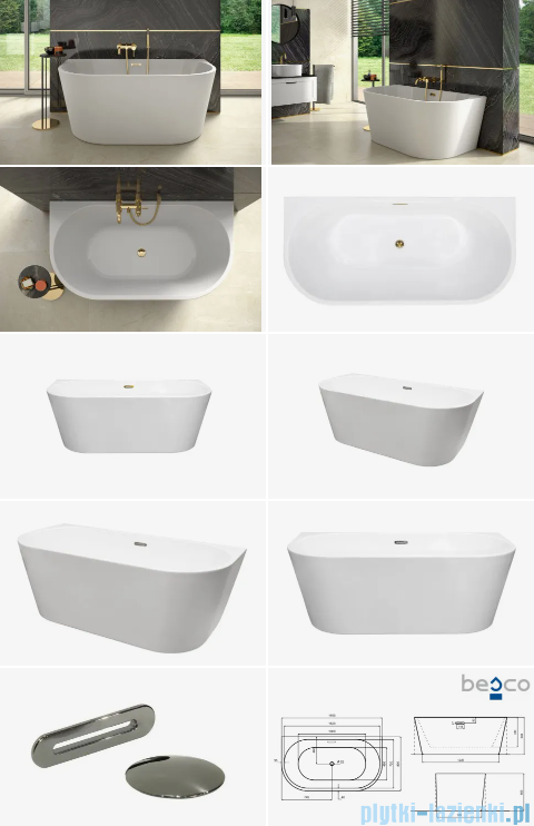 Besco Vica New wanna 170x80cm wolnostojąca przyścienna z przelewem szczelinowym slim syfon klik-klak grafit gun metal #WAS-170VNGR