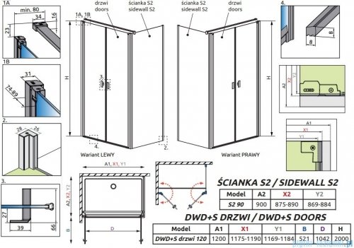 Radaway Nes 8 DWD+S kabina 120x90cm przejrzyste 10081120-01-01/10080090-01-01