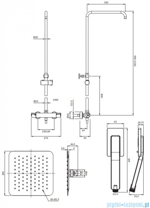 Omnires Uni zestaw prysznicowy natynkowy termostatyczny chrom Y1244XMCR