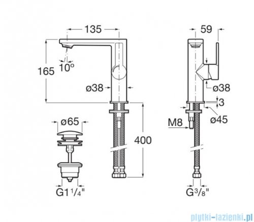 Roca Targa Bateria umywalkowa Cold Start Chrom A5A405FC00