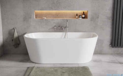 Besco Vica New wanna 160x80cm wolnostojąca przyścienna z odpływem klik-klak czarny matt #WAS-160VNCO