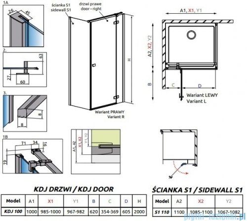 Radaway Essenza New Kdj kabina 100x110cm prawa szkło przejrzyste 385040-01-01R/384053-01-01