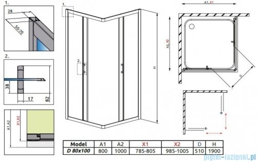 Radaway Premium Plus D Kabina prostokątna 100x80 szkło brązowe + Brodzik Doros D + syfon 30434-01-08N