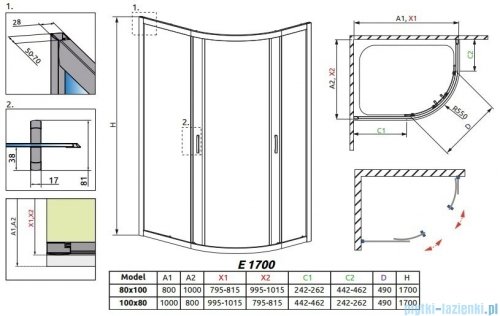 Radaway Premium Plus E Kabina półokrągła z drzwiami przesuwnymi 100x80cm szkło fabric 30481-01-06N