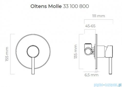 Oltens Molle bateria prysznicowa podtynkowa złota 33100800