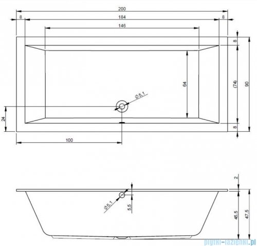 Riho Lugo wanna prostokąta 200x90cm z hydromasażem FLOW lewa B137010005