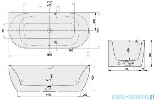 Sanplast Loft Line wanna wolnostojąca/przyścienna WSP/LOFT 180x80 cm biała 610-500-1280-01-000