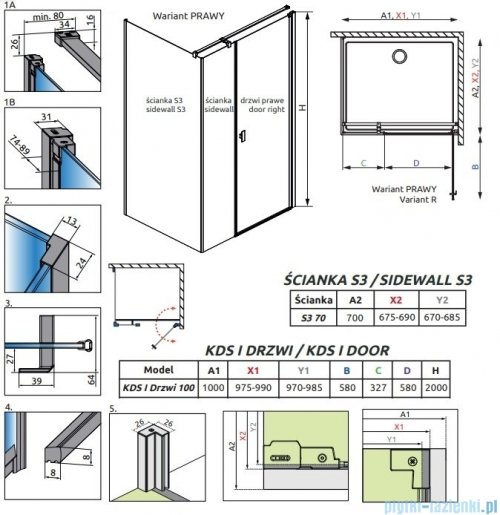 Radaway Nes Black Kds I kabina 100x70cm prawa czarny mat/szkło przejrzyste 10023100-54-01R/10043070-54-01