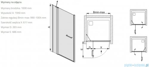 Sanplast Prestige III DJ2/PRIII drzwi skrzydłowe 100x195 cm czarny matowy 600-073-0790-59-401