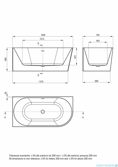 Deante SILIA Wanna akrylowa narożna wolnostojąca lewa 150x75 cm KDS_015L