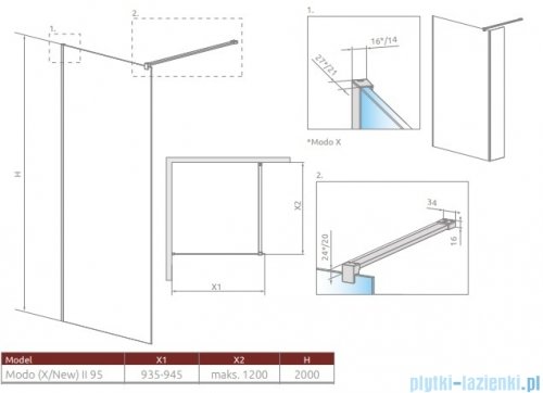 Radaway Modo New Black II kabina Walk-in 95x200 czarny mat/szkło przejrzyste 389095-54-01