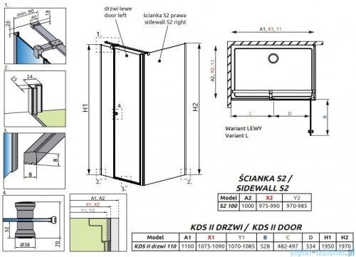 Radaway Eos KDS II kabina prysznicowa 110x100 lewa przejrzyste 13799483-01L/13799432-01