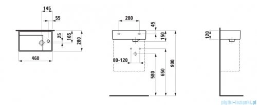 Laufen Kartell umywalka ścienna z ukrytym liniowym odpływem 46x28cm czarny mat H8153357161111