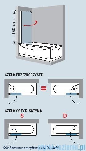 Novellini Parawan 1-częściowy Aurora1 80x150cm szkło aqua AURORAN180-2K