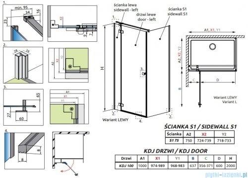 Radaway Essenza 8 Brushed Copper Kdj kabina 100x75cm lewa szczotkowana miedź 10480612-01-01L/10470337-93-01L/10113075-01-01