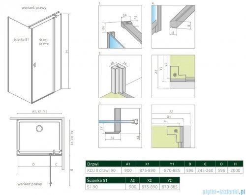 Radaway Nes Kdj II kabina 90x90cm prawa szkło przejrzyste 10032090-01-01R/10039090-01-01