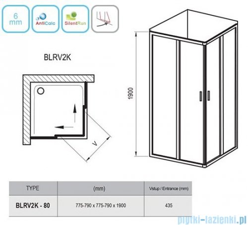 Ravak Blix BLRV2K drzwi prysznicowe 1/2 80cm białe grape Anticalc 1XV40100ZG