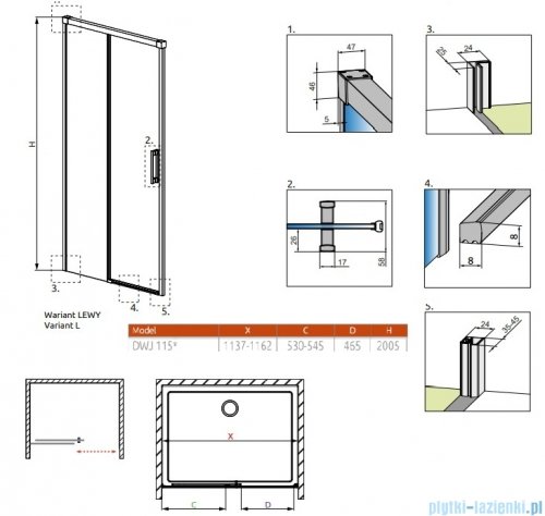 Radaway Idea Dwj drzwi wnękowe 115cm lewe szkło przejrzyste 387022-01-01L