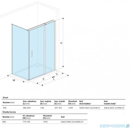 Excellent Mazo kabina prostokątna 90x80 cm drzwi ze ścianką przejrzysta