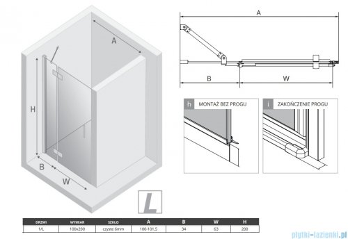 New Trendy Nesta Gunmetal Brushed 100x200 cm drzwi wnękowe lewe wspornik skośny grafit szczotkowany/szkło przejrzyste D-0931A