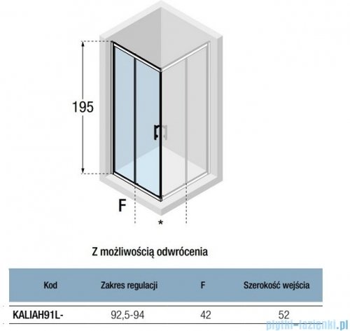 Novellini Kali AH kabina kwadratowa 95x95 profile chrom KALIAH91L-1B/KALIAH91L-1B