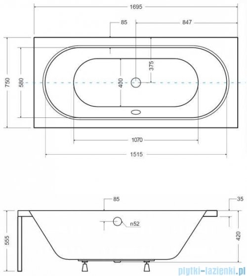 Besco Vitae 170x75cm wanna prostokątna #WAV-170-PK