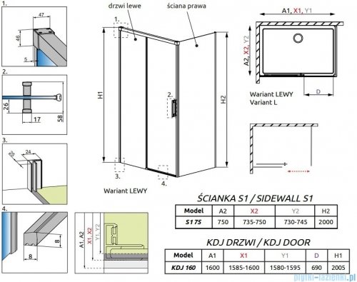 Radaway Idea White Kdj kabina 160x75cm lewa szkło przejrzyste 387046-04-01L/387049-04-01R