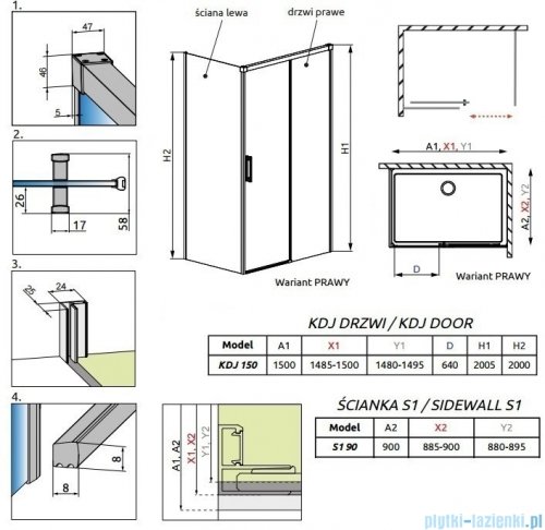 Radaway Idea Kdj Brushed GunMetal kabina 150x90cm prawa szczotkowany grafit 387045-92-01R/387050-92-01L