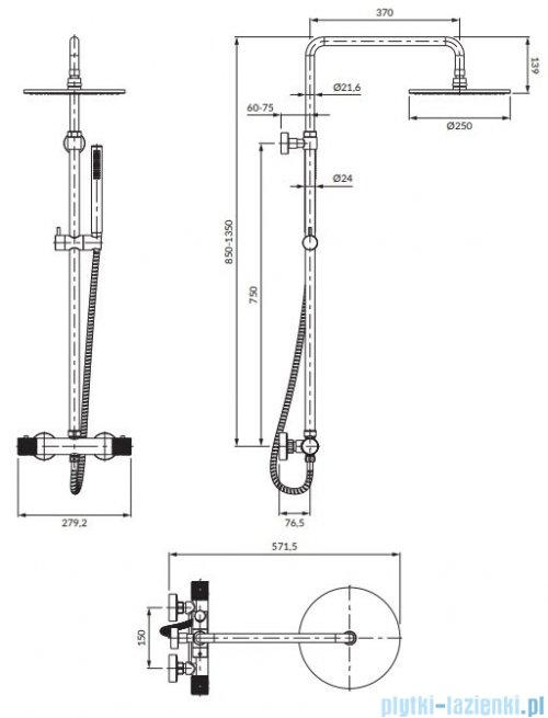 Omnires Contour system prysznicowy natynkowy termostatyczny antracyt CT8044AT