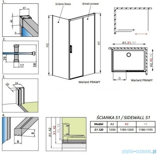 Radaway Idea Black Kdj ścianka boczna 120cm lewa szkło przejrzyste 387054-54-01L