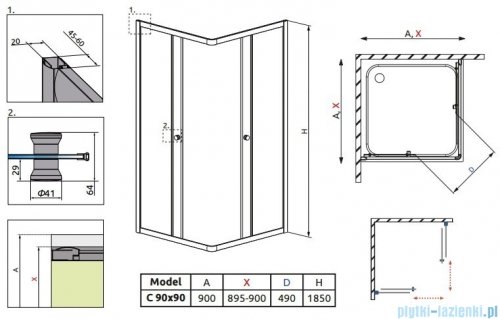 Radaway Classic C Kabina prysznicowa kwadratowa z drzwiami przesuwnymi 90x90 szkło brązowe profile białe 30050-04-08