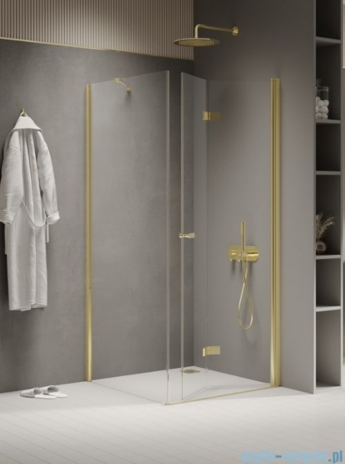 New Trendy New Soleo Light Gold 80x70x195 cm kabina prawa drzwi składane pojedyncze wspornik skośny złoty połysk/szkło przejrzyste K-1925