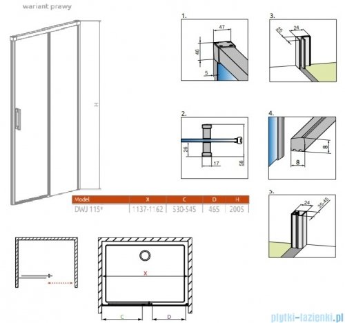 Radaway Idea Dwj drzwi wnękowe 115cm prawe szkło przejrzyste 387022-01-01R