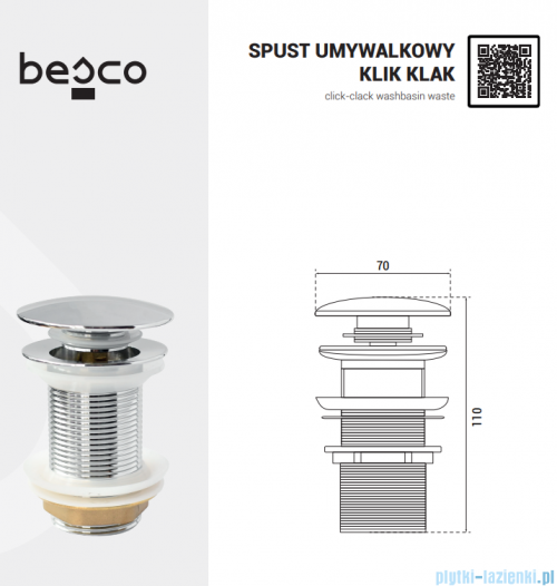 Besco Spust umywalkowy klik-klak chrom OUL-KKC