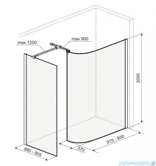 Excellent Vidoq walk-in kabina prysznicowa gięta, ścianka prosta 90cm, ścianka gięta 93cm złoty połysk KAEX.1507.K.0900.0930.GL