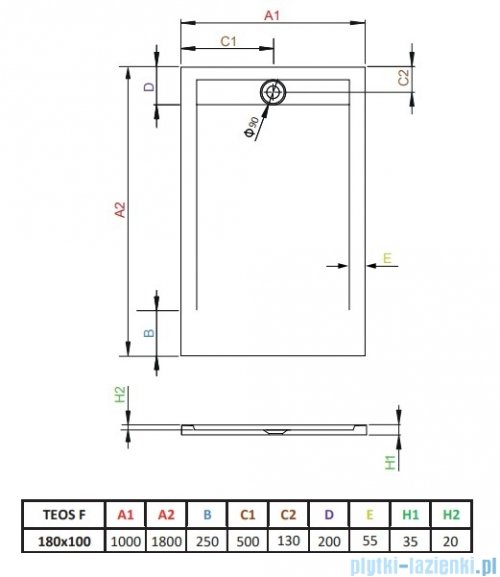 Radaway Teos F brodzik 180x100cm biały HTF180100-04