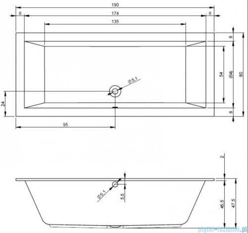 Riho Lugo wanna prostokąta 190x80cm z hydromasażem FLOW lewa B135010005
