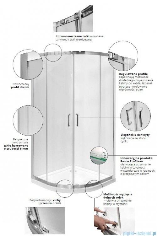 Besco Modern kabina asymetryczna z brodzikiem prawym 100x80cm przejrzyste MA-100-80-C/#BAS-100-NP