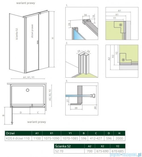 Radaway Nes Kds II kabina 110x70cm prawa szkło przejrzyste 10033110-01-01R/10040070-01-01